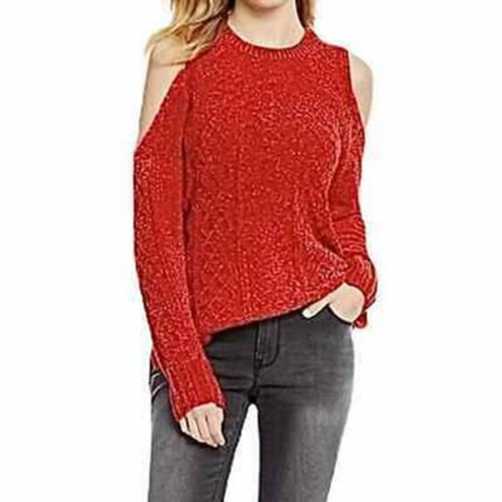 Gibson Latimer Red Chenille Cold Shoulder Sweater Holiday Fall Plus Size 1X‎ NWT